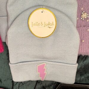 Light Blue Kids Beanie with Pink Lightning Bolt